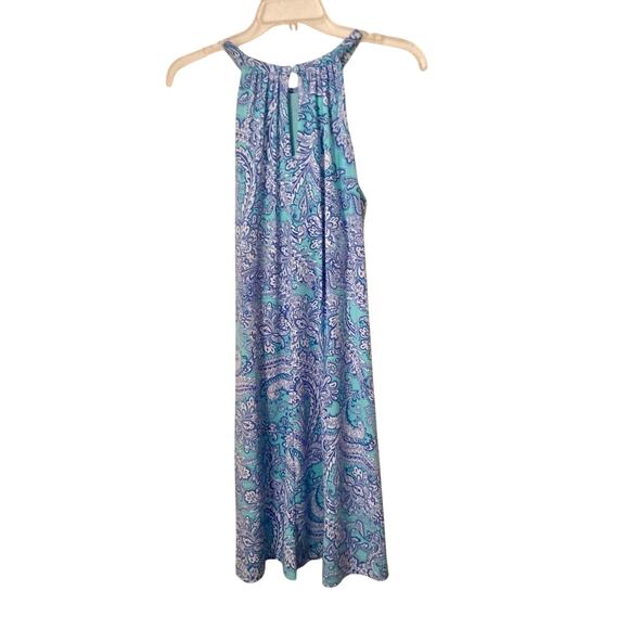 Cynthia Rowley Women's Mini Halter Shift Dress Size M Green Blue Paisley Print - Picture 1 of 7